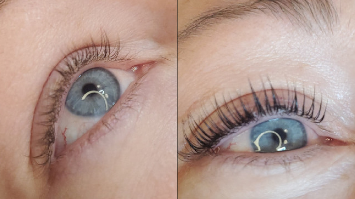 before and after of lash lift and tint